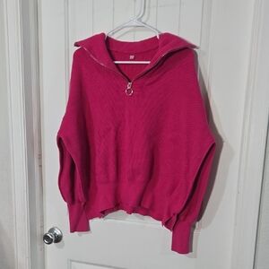 Hot Pink Ribbed Half Zip Sweater Pullover – Size L